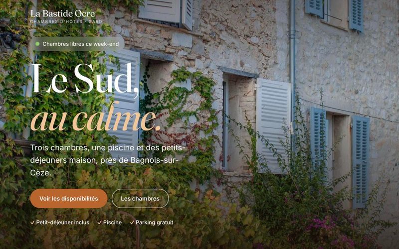 Exemple de site de chambres d'hôtes, avec calendrier de disponibilités
